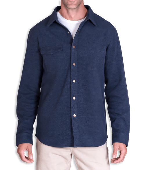 Fossa Apparel Hermitage Pocket Long Sleeve Overshirt in Denim Blue