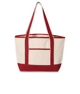 Medium Deluxe Canvas Boat Tote Bag - Color: Natural / Red