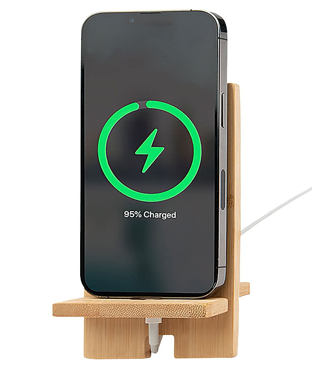 Bamboo Phone Stand with Charging Cable Slot