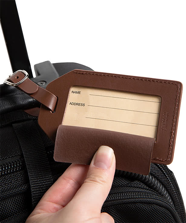 Debossed Grand Central Leather Luggage Tag