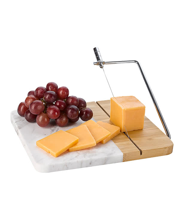 Laser Engraved Marble and Bamboo Cheese Cutting Board with Slicer