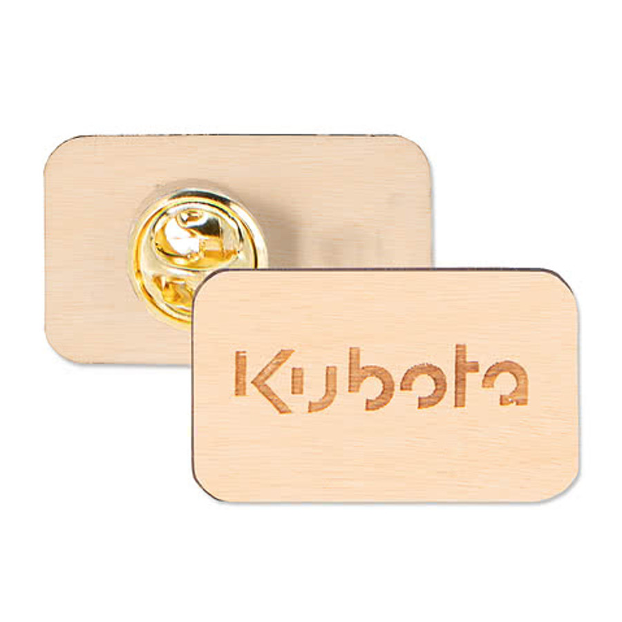 Laser Engraved Rectangle Wood Lapel Pin in Maple