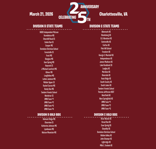 Virginia Science Olympiad Commemorative 25th Anniversary and 2026 State Tournament T-Shirts shirt design - zoomed