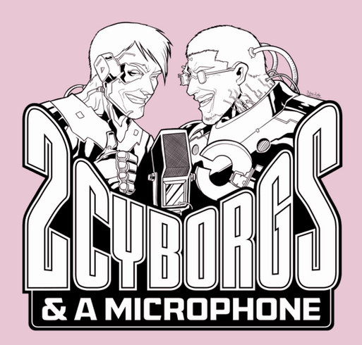 Two Cyborgs and a Microphone (pink hoodie) shirt design - zoomed