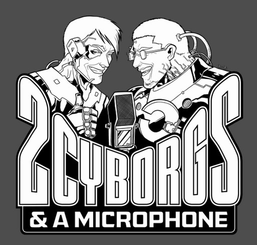 Two Cyborgs and a Microphone (gray hoodie) shirt design - zoomed