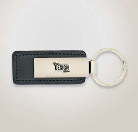 Laser Engraved Leatherette Keychain - Color: Black / Matte Silver