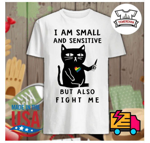 Black cat I am small and sensitive but also fight me shirt shirt design - zoomed