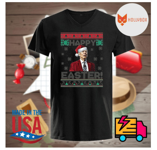 Joe Biden Santa hat happy easter ugly Christmas sweater shirt design - zoomed