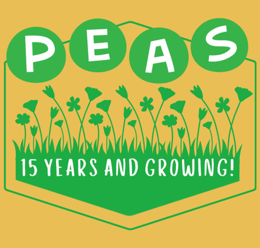 PEAS 15th Anniversary 15 Years & Growing shirt design - zoomed