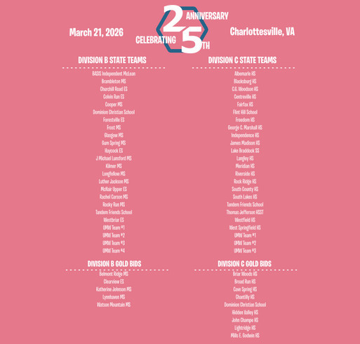 Virginia Science Olympiad Commemorative 25th Anniversary and 2026 State Tournament T-Shirts shirt design - zoomed