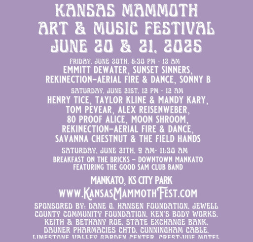 Kansas Mammoth Art & Music Fest 2025 shirt design - zoomed