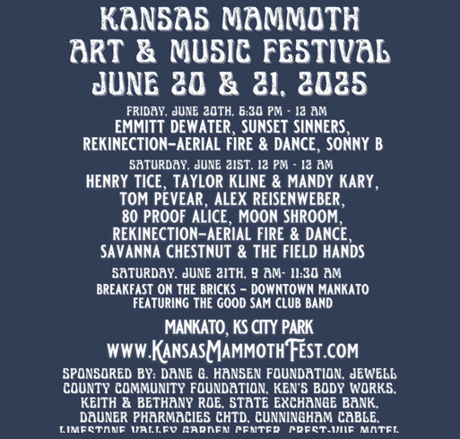 Kansas Mammoth Art & Music Fest 2025 shirt design - zoomed