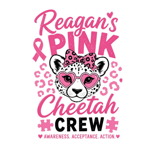Reagan’s Pink Cheetah Crew - keeping kids with Autism safe shirt design - zoomed