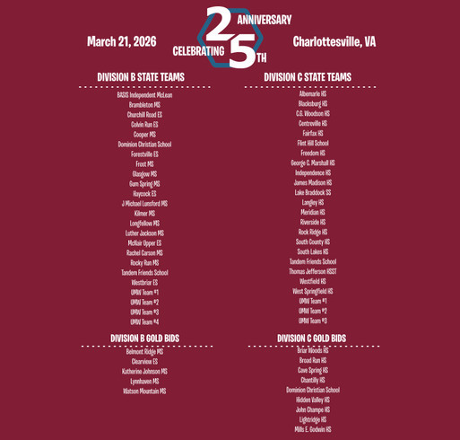 Virginia Science Olympiad Commemorative 25th Anniversary and 2026 State Tournament T-Shirts shirt design - zoomed