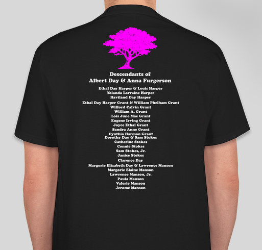 Desendents of Albert Day & Anna Furgerson 2015 Family Reunion Fundraiser - unisex shirt design - back