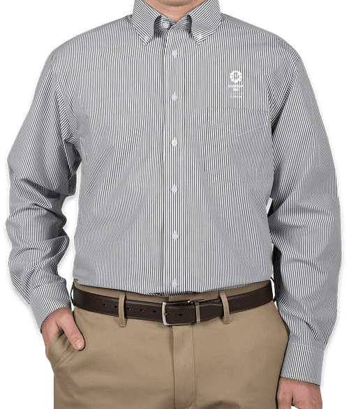 Devon & Jones Banker Stripe Dress Shirt - Navy