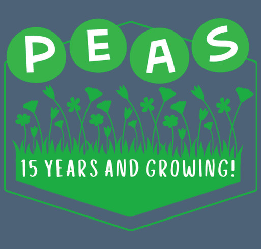 PEAS 15th Anniversary 15 Years & Growing - Youth shirt design - zoomed