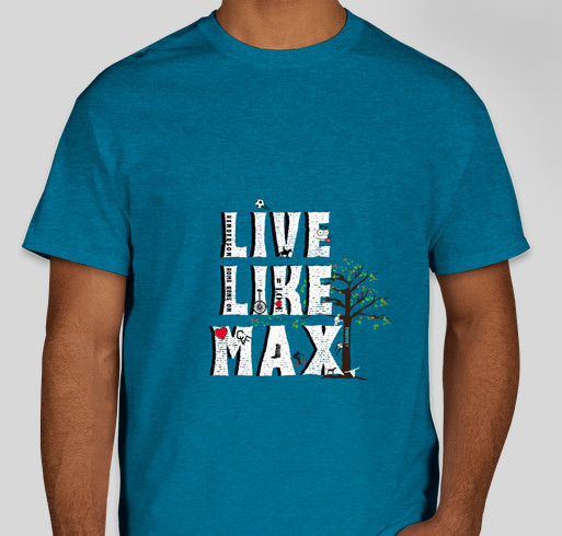 THE MAX SHIRT - 6 options - youth & adult sizes available! Antique Turquoise, Royal/Heather Blue Fundraiser - unisex shirt design - front
