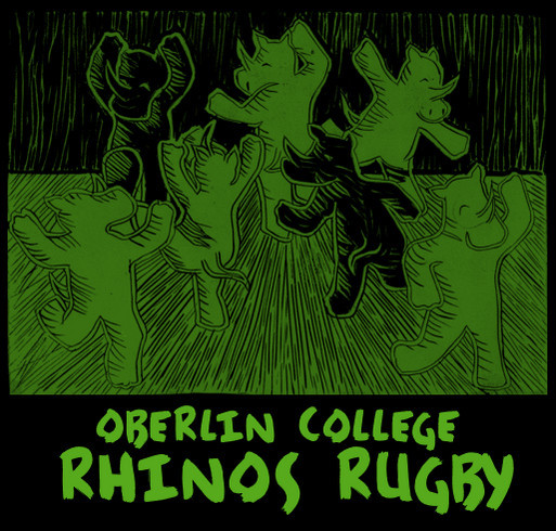 Oberlin College Rhinos Rugby t-shirt fundraiser!! shirt design - zoomed