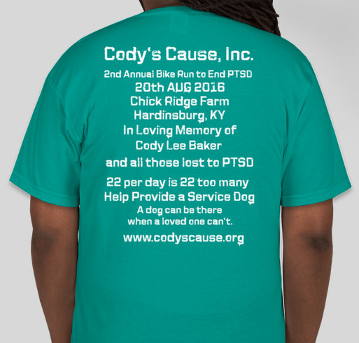 Event Shirt for the 2016 Cody's Cause Bike Run to End PTSD Fundraiser - unisex shirt design - back