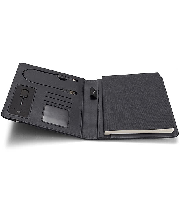Debossed Leeman Roma Padfolio with Refillable Notebook & Wireless Charger 