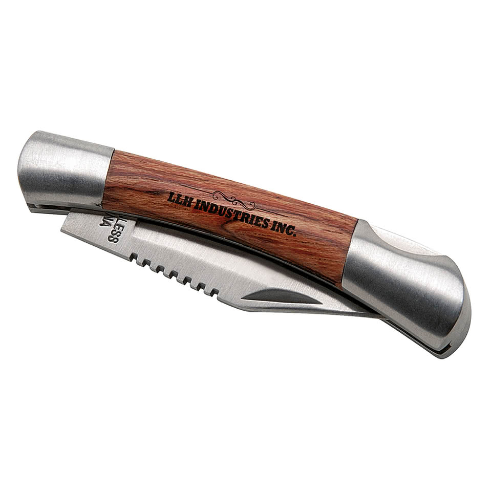Laser Engraved Small Silver Rosewood Pocket Knife