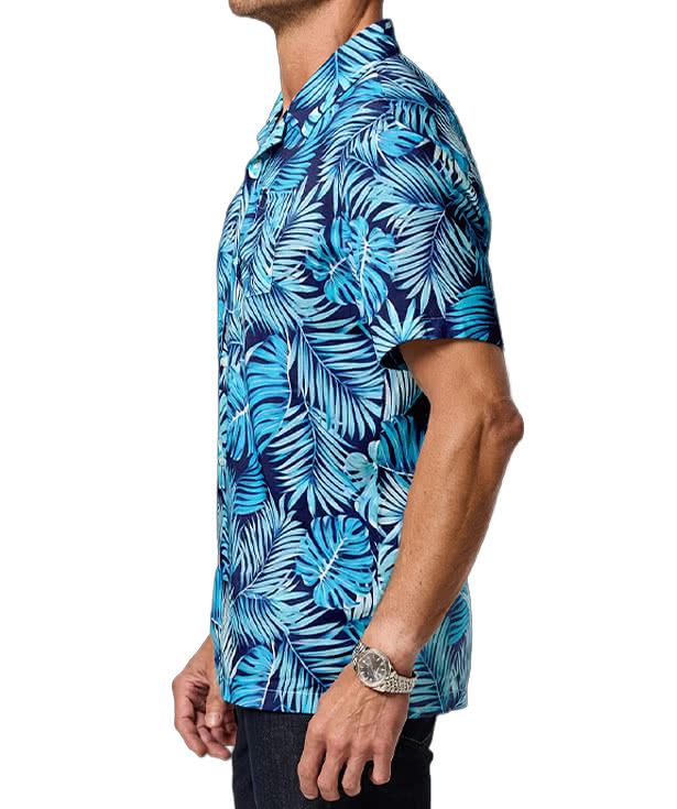 Blue Generation Tropical Leaves Short Sleeve Camp Shirt