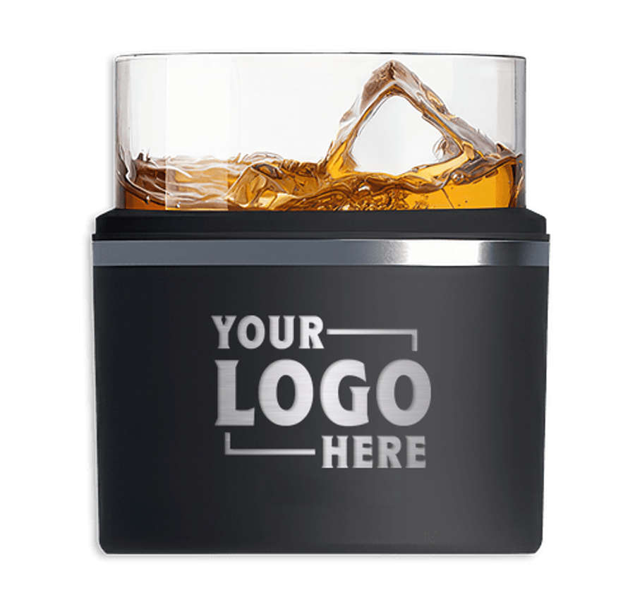 Asobu Laser Engraved 10 oz. On the Rocks Old Fashioned Insulated Cooler Glass in Black