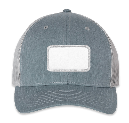 Richardson Snapback Trucker Hat - Rectangle Patch - Embroidered in Heather Grey / Light Grey