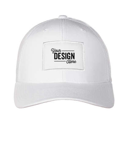 Ahead Brant Snapback Trucker Hat with White Rectangle Patch - White / White