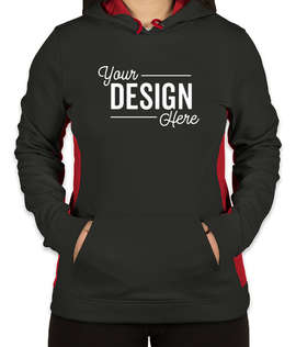 Sport-Tek Women's Colorblock Performance Pullover Hoodie - Color: Black / Deep Red