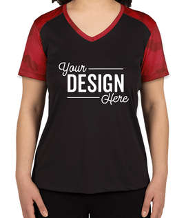 Sport-Tek Women's CamoHex Colorblock Performance Shirt - Color: Black / Deep Red