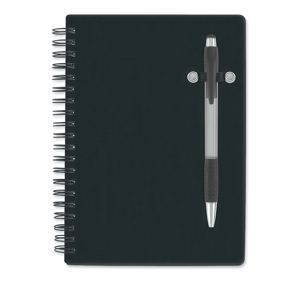 Pen-Buddy Hard Cover Spiral Notebook with Pen-default