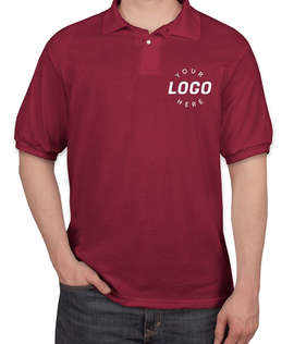 Hanes EcoSmart 50/50 Jersey Polo - Screen Printed - Color: Cardinal