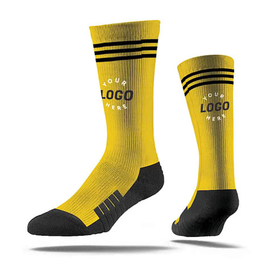 Triple Stripe Premium Crew Socks in Black