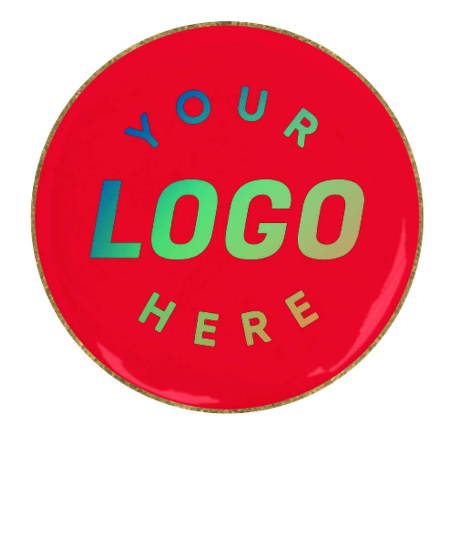 1" Round Lapel Pin in Red / Brass