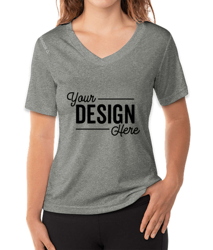 Reebok Women's Heather V-Neck Performance Shirt in Charcoal Heather