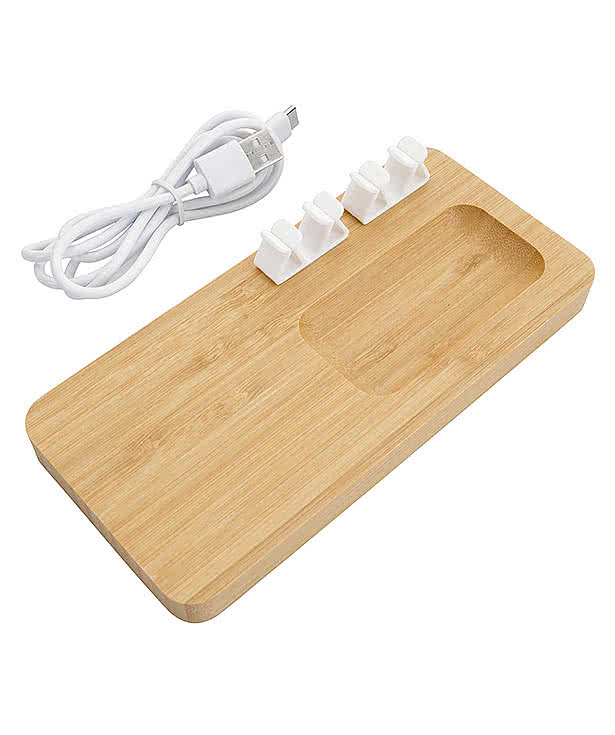Bamboo 10W Wireless Charging Pad with Cable Organizer