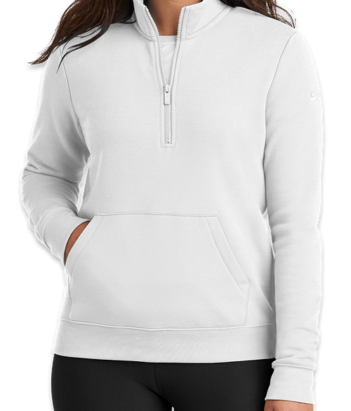 Nike Women's Club Swoosh Sleeve Quarter Zip Sweatshirt in White