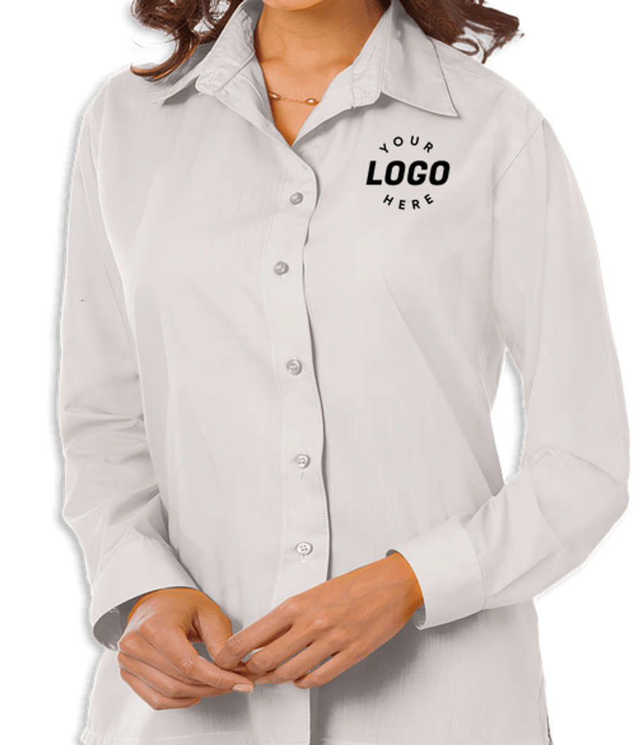 Blue Generation Women's Value Long Sleeve Poplin Dress Shirt - Printed in White