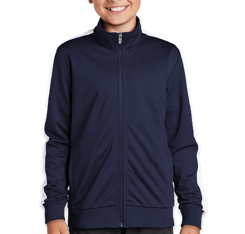 Sport-Tek Youth Tricot Track Jacket in True Navy / White