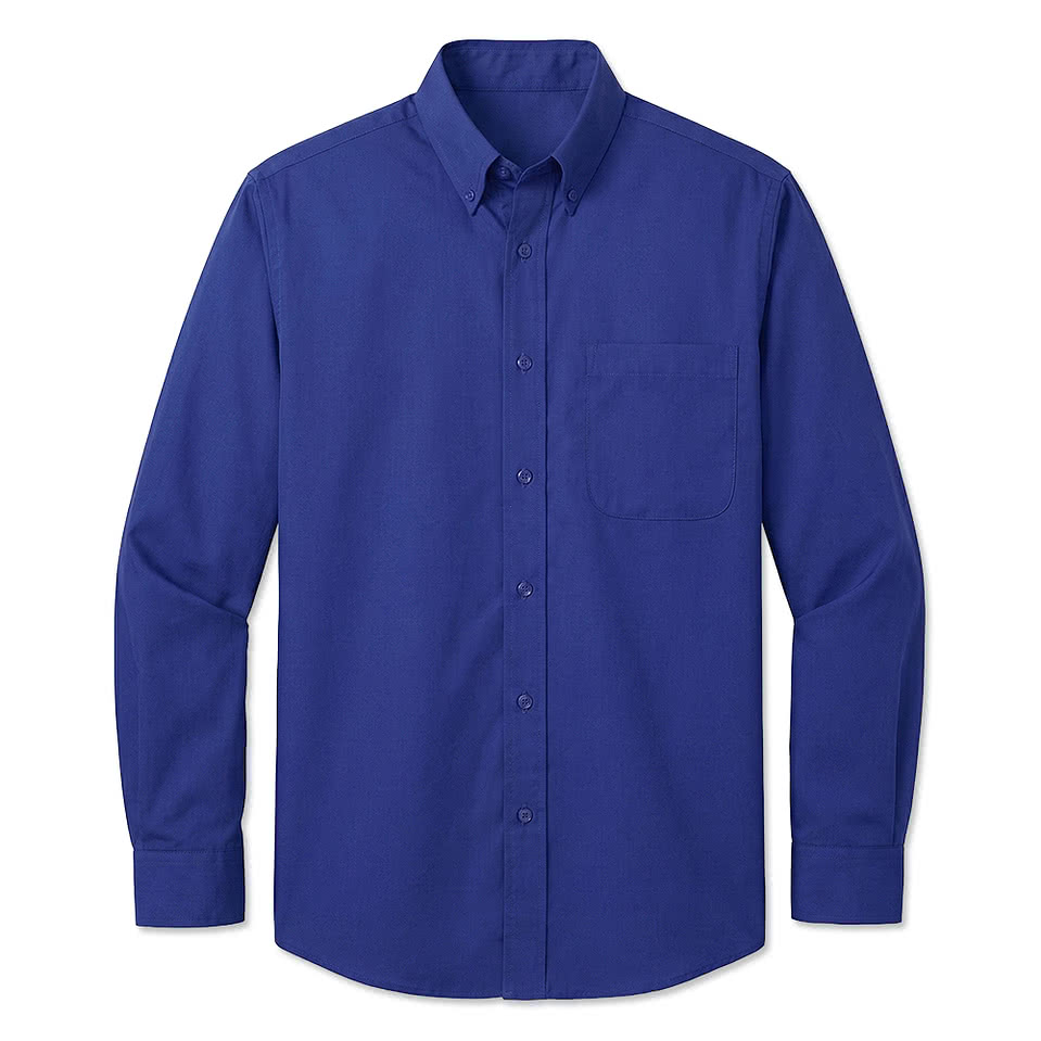 Blue Generation Superblend Poplin Matching Buttons Dress Shirt - Embroidered