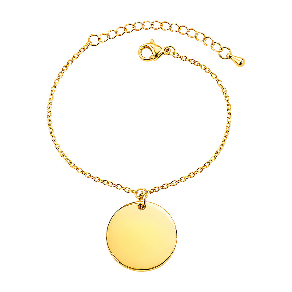 Laser Engraved Thin Chain Small Circle Bracelet