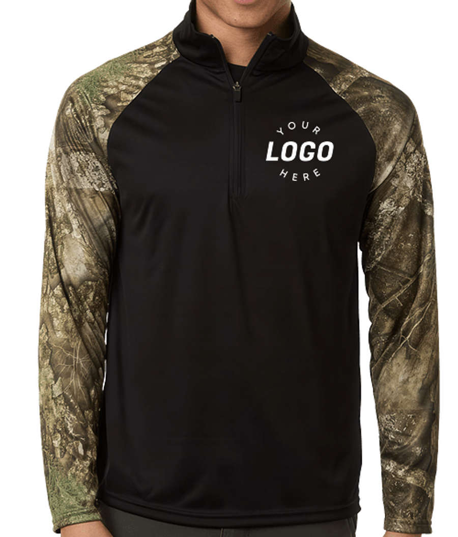 Realtree Colorblock UPF 30+ Quarter Zip Performance Sweatshirt in Camo / Black