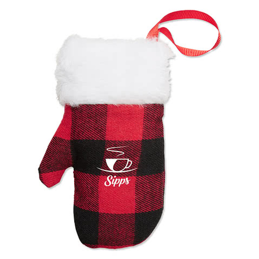 Mitten Holiday Ornament in Buffalo Plaid