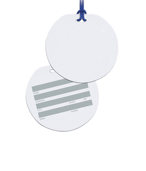 Round Write On Surface Tag in White w/Blue Loop Strap