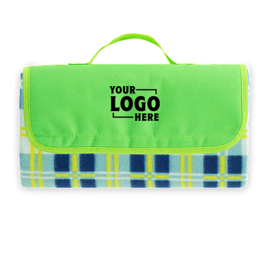 Roll-Up Picnic Blanket in Lime / Light Blue