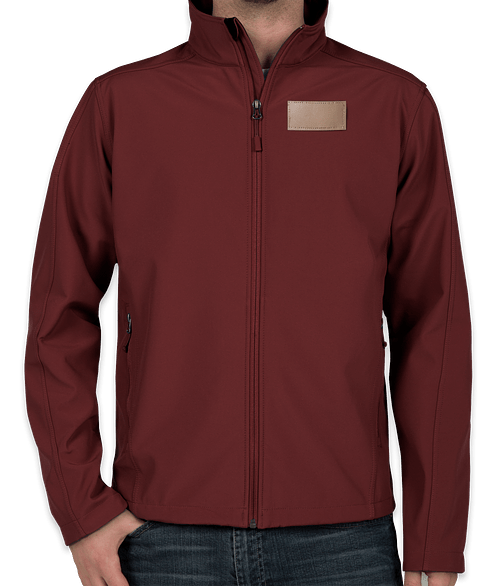 Port Authority Core Fleece Lined Soft Shell Jacket  - Faux Leather Patch in Maroon