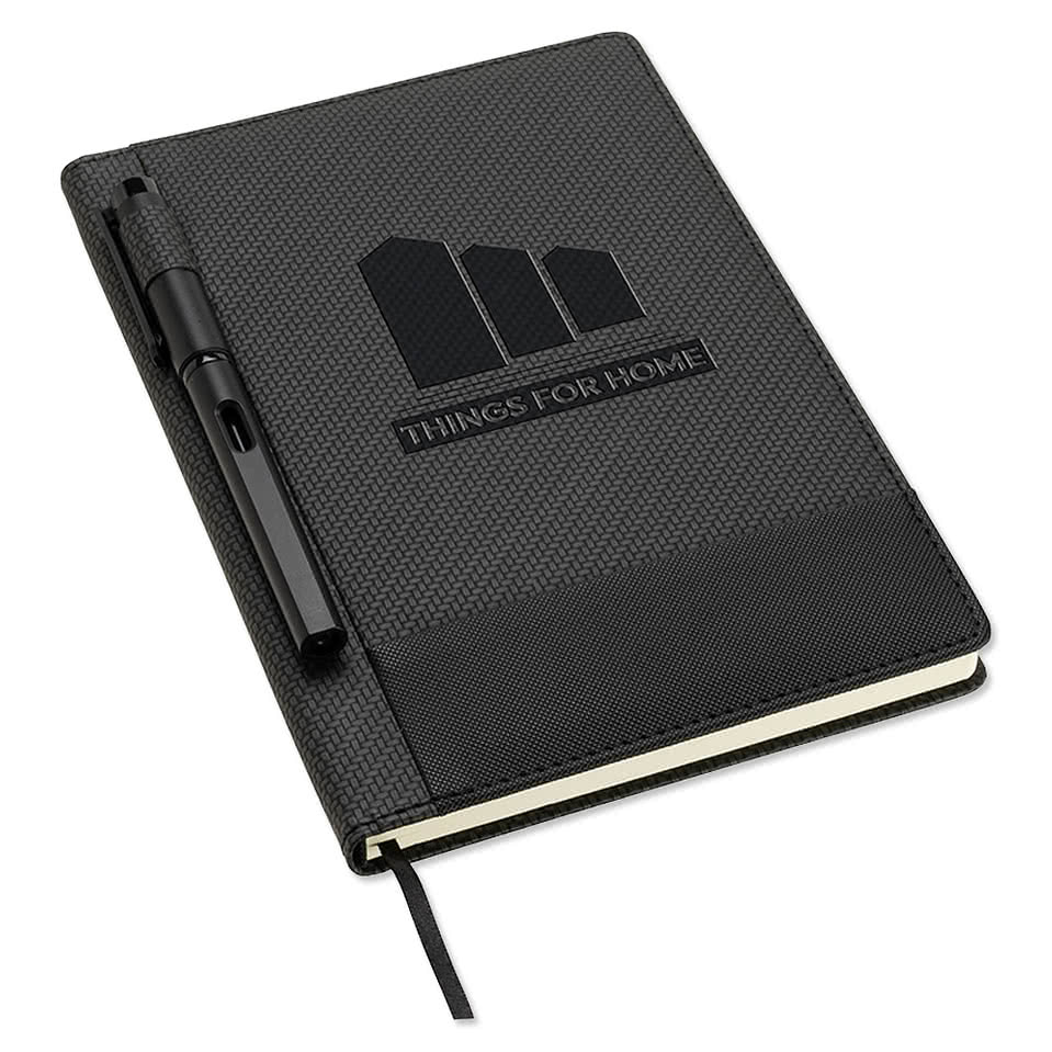 Debossed Symposium Hard Cover Textured Notebook with Pen