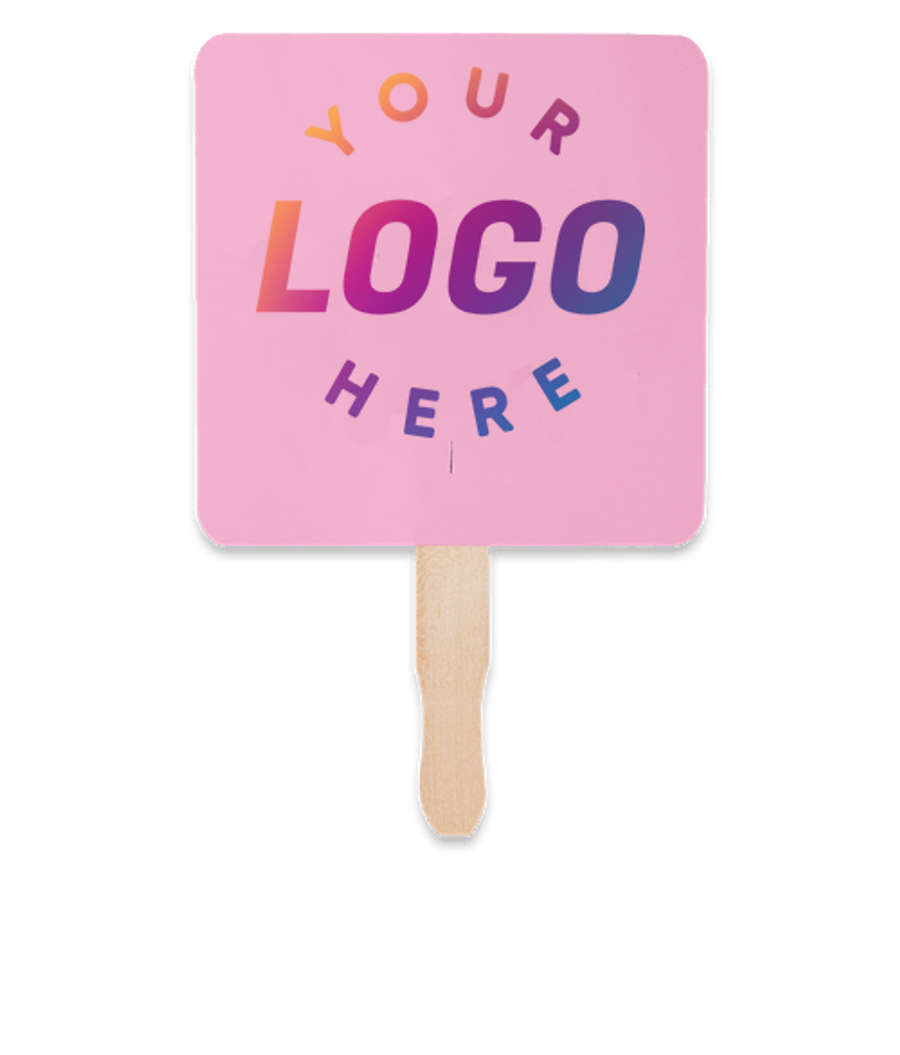 Full Color Square Hand Fan in Charity Pink